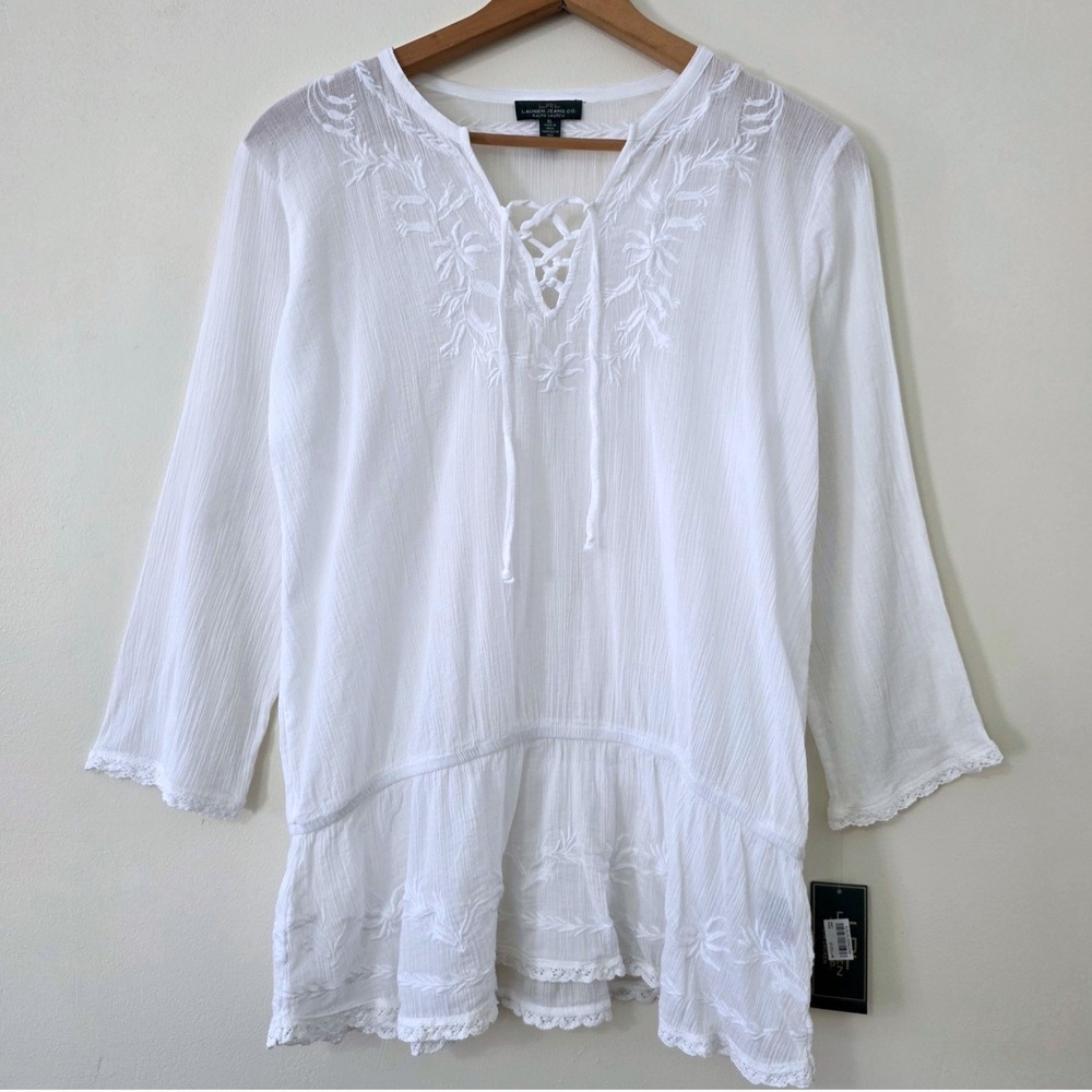 NWT Ralph Lauren Jeans Co‎ Embroidered Drop Waist Tunic Sz XL Boho Gauzy Coastal